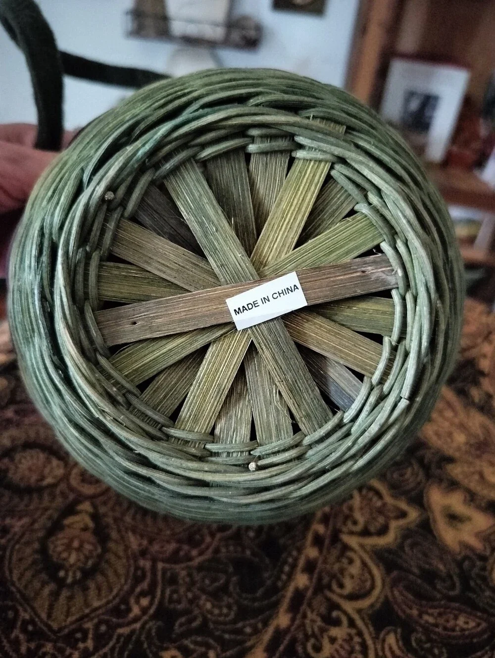 Boho Multi-Colored Woven Basket with Lid & Thick Felt Handle